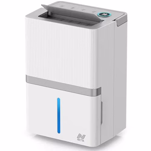 NETTA Dehumidifier with 5.5L Water Tank and 35L/Day Capacity, featuring Timer, Continuous Drainage and Hygrostat, White – 1