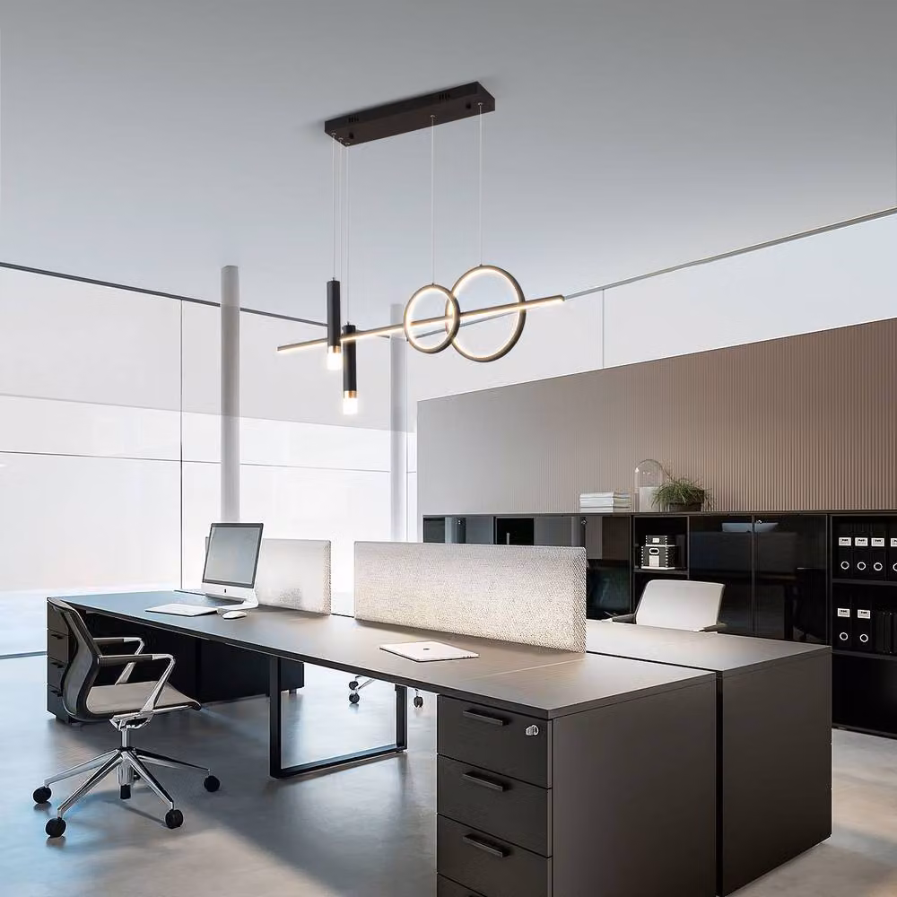 NIVOR Modern LED Ring Pendant Light in Black, Dimmable and Adjustable with Remote Control, 100 cm – 4