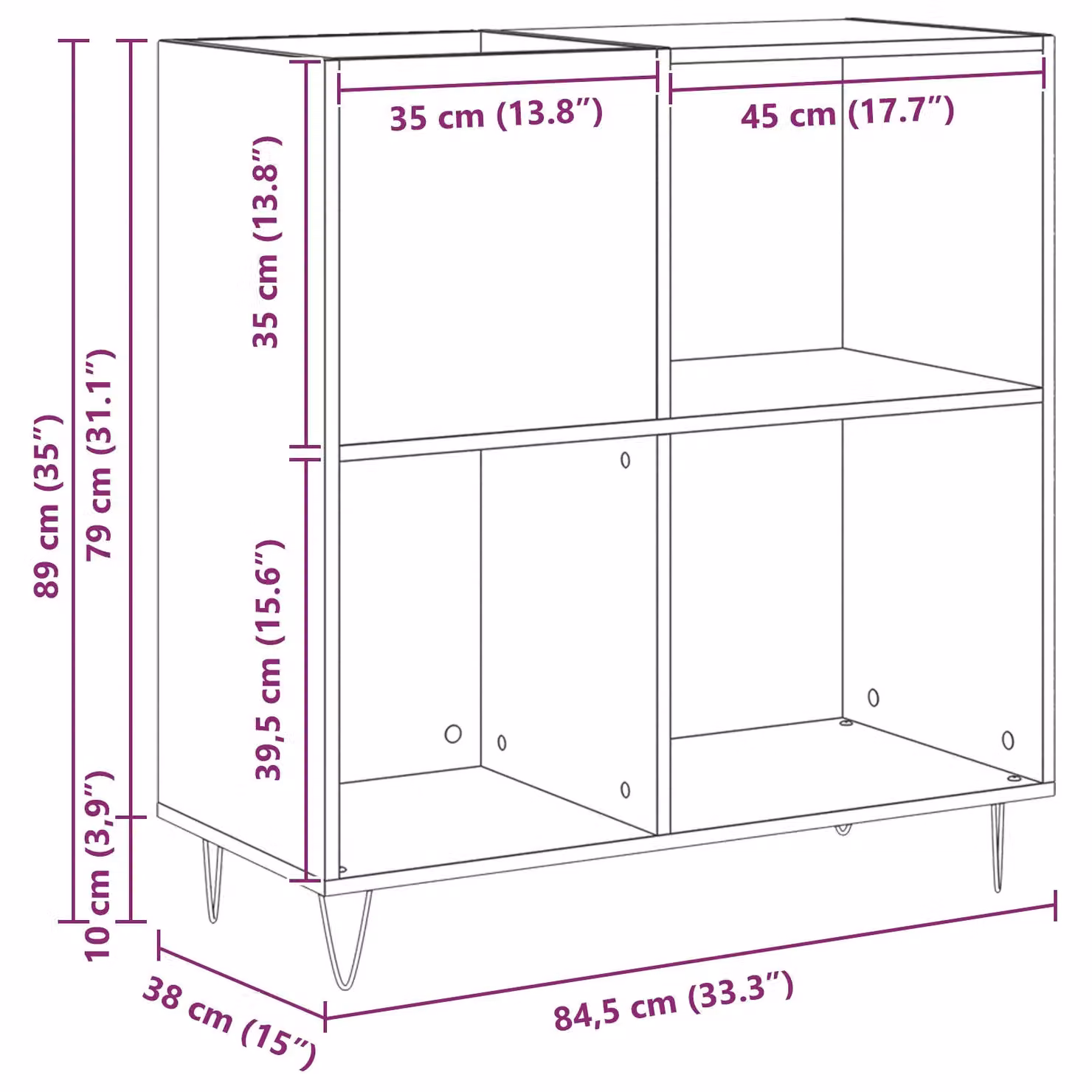 Berkfield Home Modern Black Oak Record Cabinet W/D/H: 84.5 x 38 x 90 cm – 7