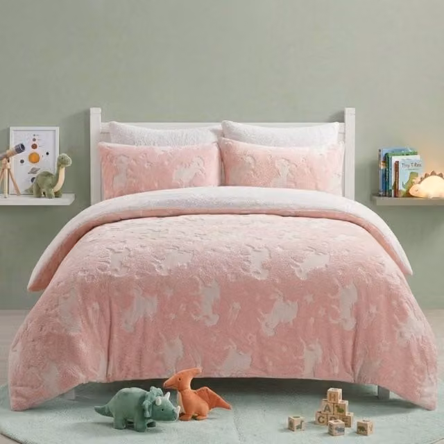 Snug City Glow in the Dark Teddy Unicorn Design Kids Duvet Cover Set, Pink, 90 x 200 cm – 1