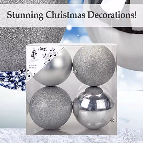 VFM e-Store Silver Round Christmas Baubles, Pack of 3, Diameter: 12 cm – 3