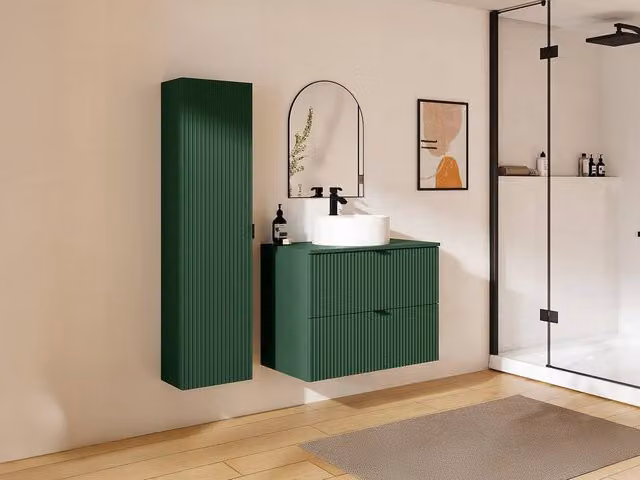 ZEVINI Suspended Striped Bathroom Vanity Unit with Round Countertop Basin in Green and White, W: 80.0 cm, D: 47.0 cm, H: 60.0 cm