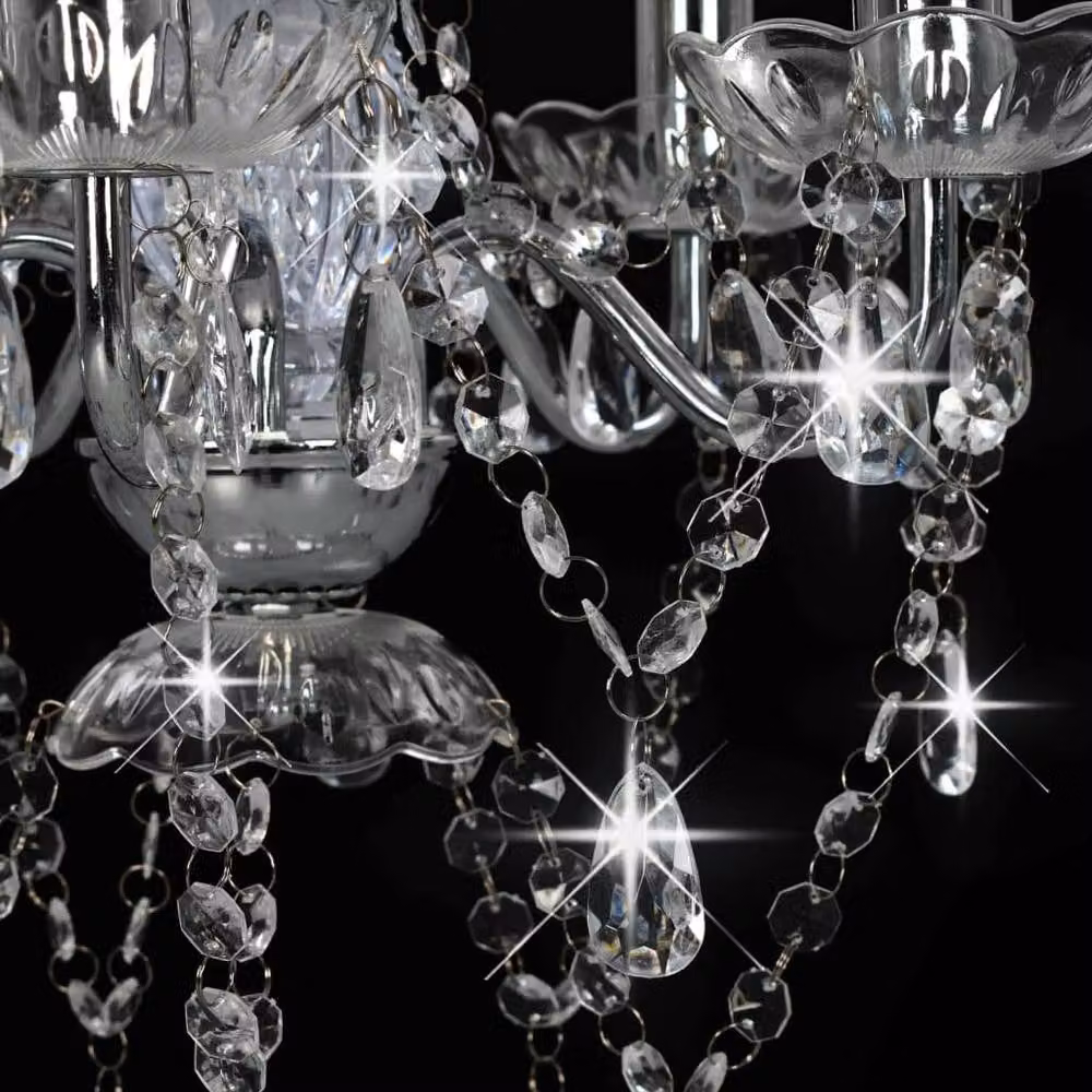 Berkfield Home Elegant Round Silver Chandelier with Transparent Crystal Beads, 5 x E14 – 3