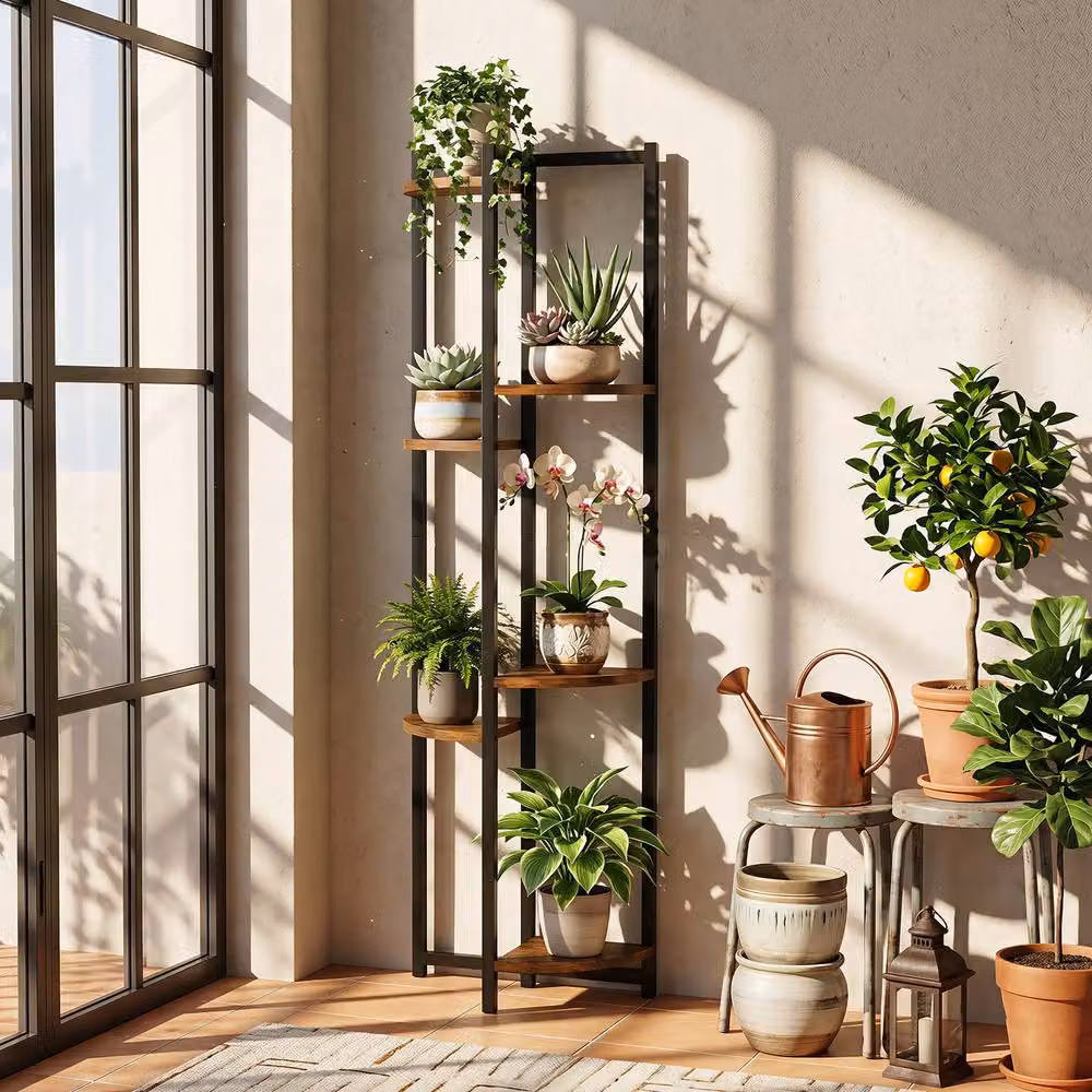 Costway 6-Tier Plant Stand with 6 Fan-Shaped Shelves in Brown – 4