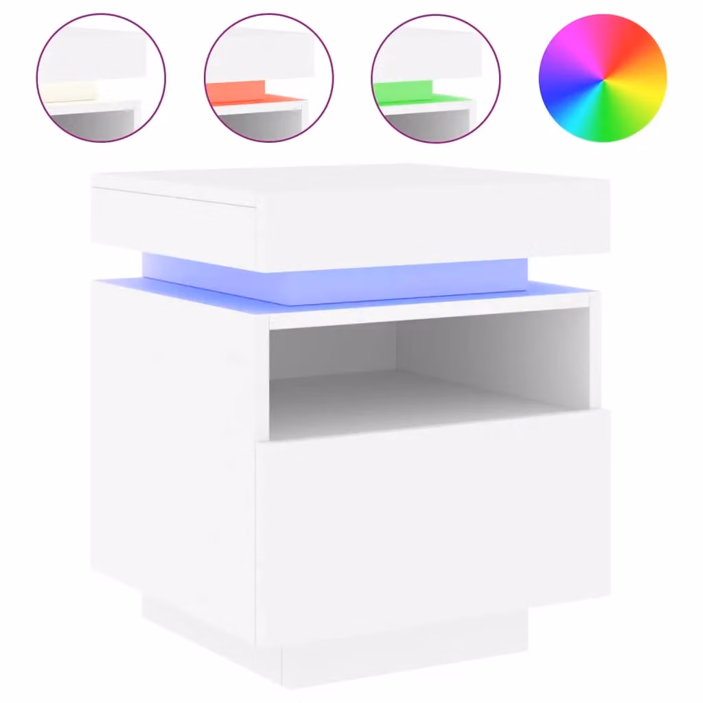 Berkfield Home Bedside Cabinet with Integrated LED Lights, White, W: 40 cm, D: 39 cm, H: 48.5 cm – 2