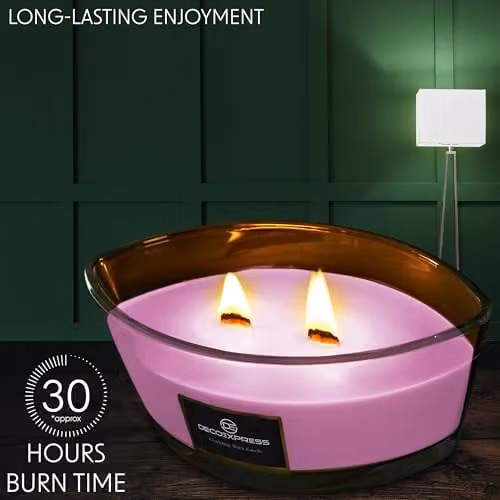 Deco Express Rose Petals Scented Woodwick Pillar Candle in Pink – 4