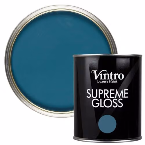 Vintro High Gloss Water Based Paint for Interior and Exterior Use on Walls, Wood and Trim, Blue French Navy, 1 Litre
