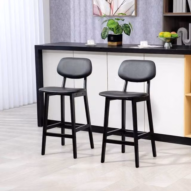 EONLION Set of 2 Black Synthetic Leather Breakfast Bar Stools