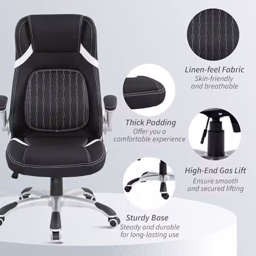 VINSETTO Black Fabric Executive Office Chair with Armrests and 360 Degree Swivel – 5