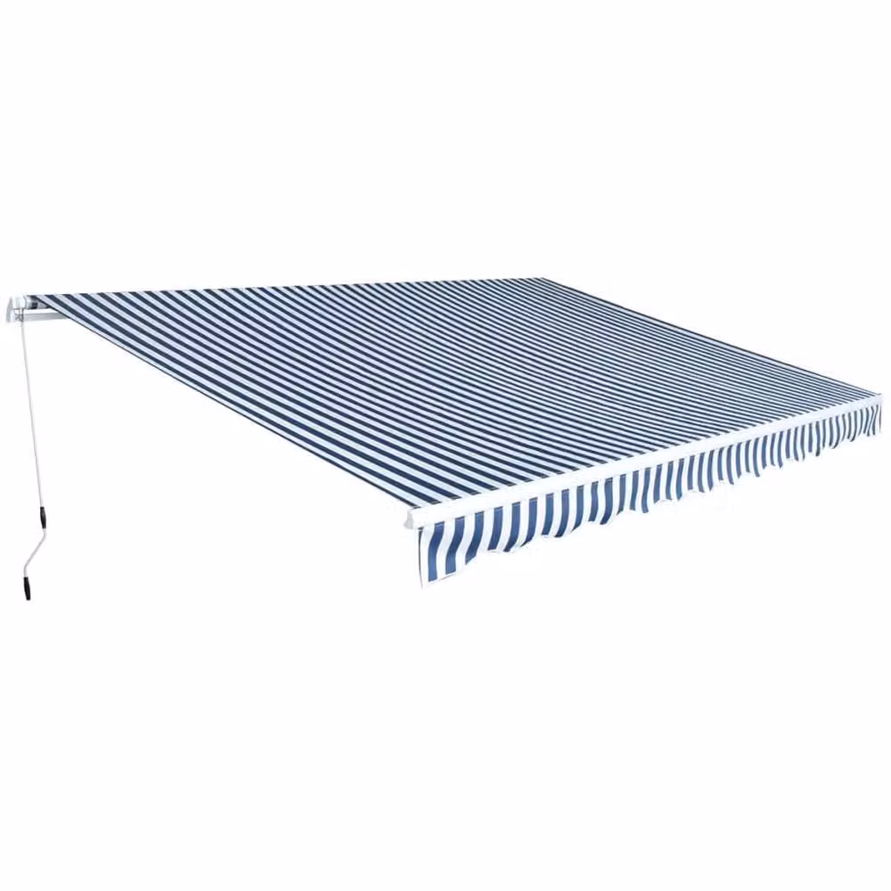 Berkfield Home Manual Operated Folding Awning in Blue and White Striped Polyester with Aluminium Frame – 2