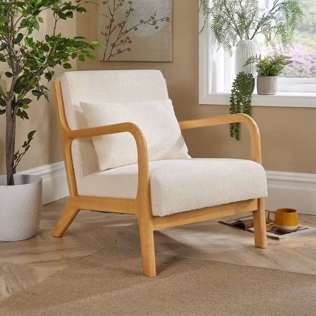 Home Source Modern Bouclé Armchair with Solid Wood Frame in Beige