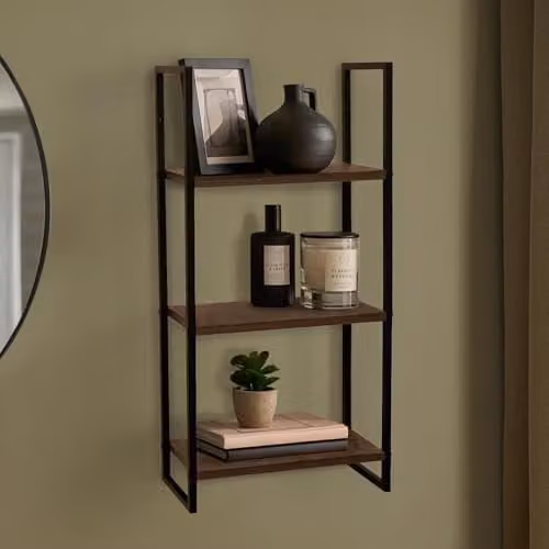 OHS 3 Tier Wall Mounted Rustic Brown Floating Shelf Unit for Living Room, Bedroom or Home Office, W/D/H: 55.0 x 27.0 x 12.0 cm – 1