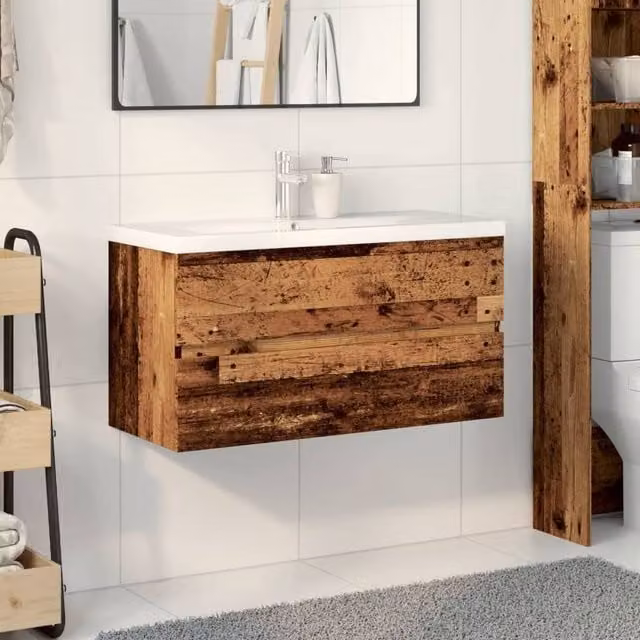 Berkfield Home Sink Cabinet with Built-in Basin in Old Wood Brown, H 90.0 cm x W 45.0 cm x D 38.5 cm