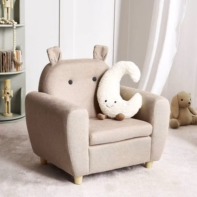 Wyld Haus Little Hippo Kids Armchair in Beige Fabric with Foam Seat and Armrests