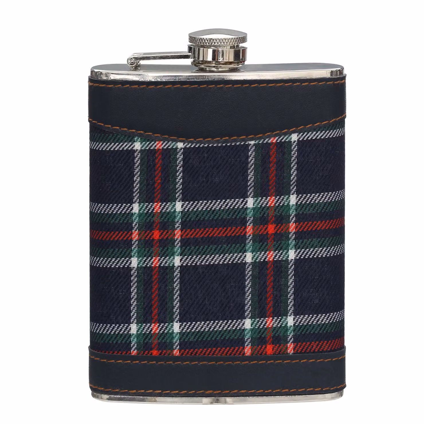 Orsina Green and Blue Tartan Stainless Steel Hip Flask, 6oz – 2