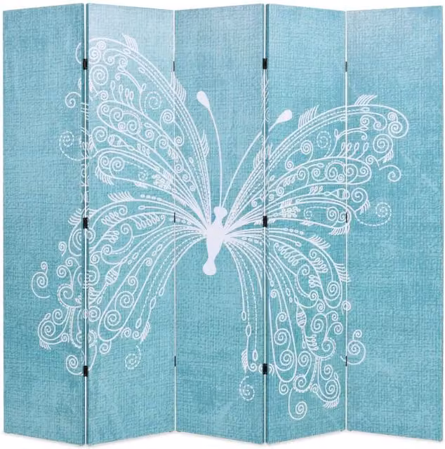 Berkfield Home Folding Room Divider in Butterfly Blue Floral Wood, W: 200 cm, H: 170 cm