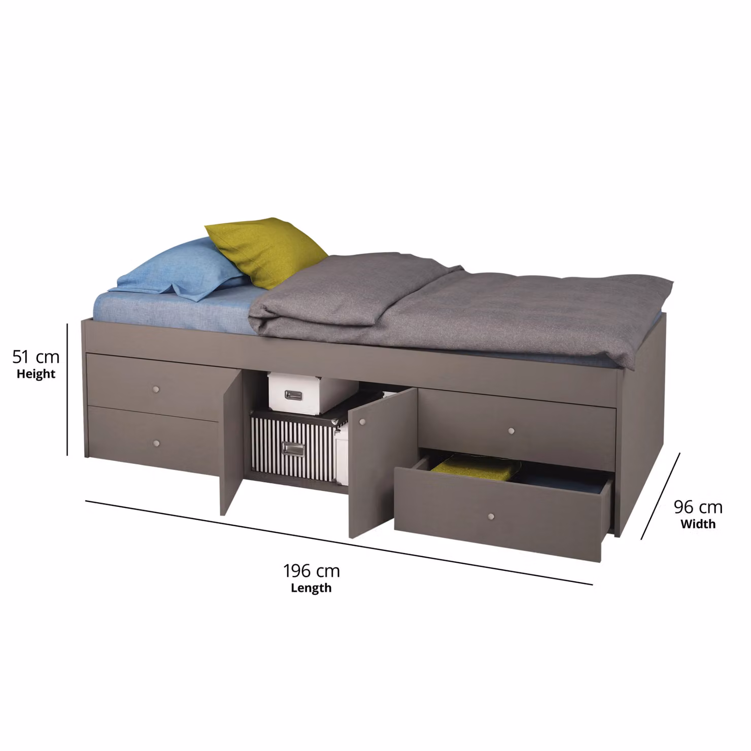 Kidsaw Grey Mid-Height Captains Single Cabin Bed with Drawers W/D/H: 90 x 190 cm – 3