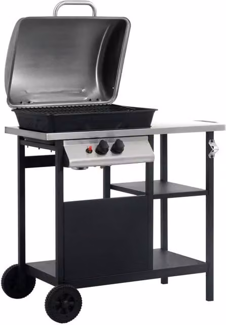 Berkfield Home Gas BBQ Grill with 3-Layer Side Table in Black and Silver – 1