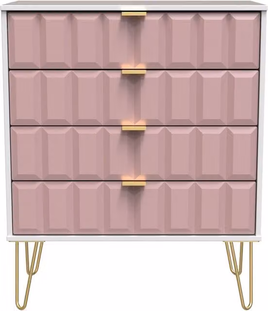 Ready Assembled 2 U Metro 4 Drawer Chest in Dusty Pink and Gold – 1