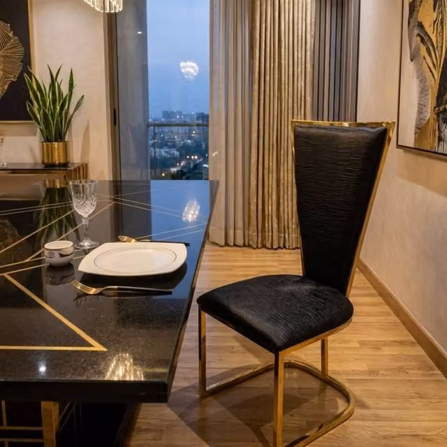 Stratus Interiors Black Velvet Dining Chair with Silver Mirrored Metal Frame