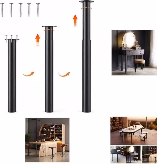 PAWNORA Black Kitchen Worktop, Desk or Bar Table Leg