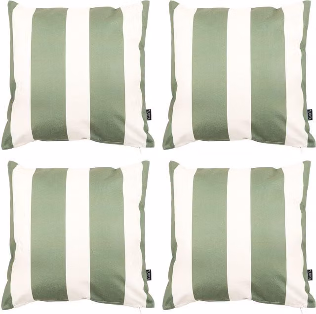 ICON Set of 4 Green Striped Square Outdoor Deck Cushions with Stain Repellent Fabric