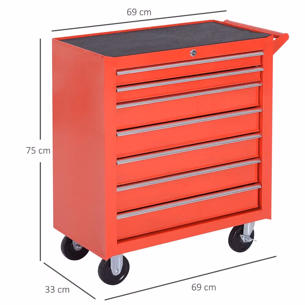 STILVORA 7 Drawer Steel Tool Chest Trolley with Lockable Wheels, Red – 3