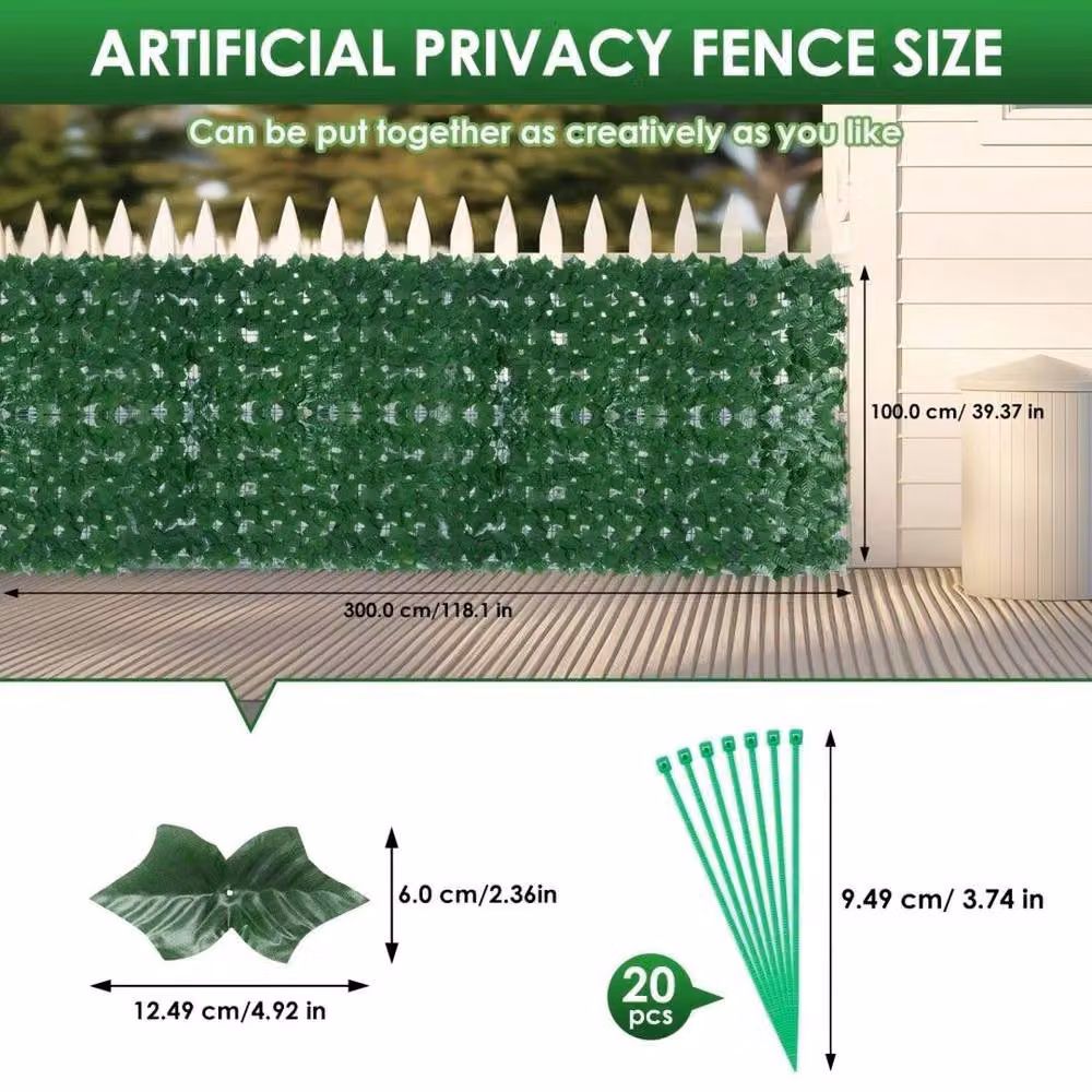 EONLION Green Artificial Hedge Roll with Ivy Leaves, W: 100 cm – 2