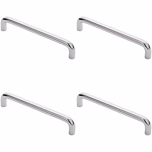 Loops 4 Pack Round D-Bar Cabinet Pull Handles in Chrome, 138 x 10 mm with 128 mm Fixing Centres