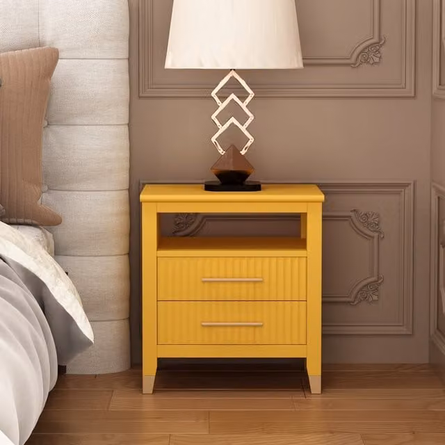 Biasi 2 Drawer Bedside Table with Shelf in Yellow