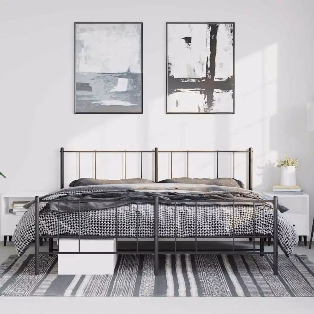 Berkfield Home Metal Bed Frame with Headboard and Footboard in Black, W/D/H: 193 x 203 cm – 3