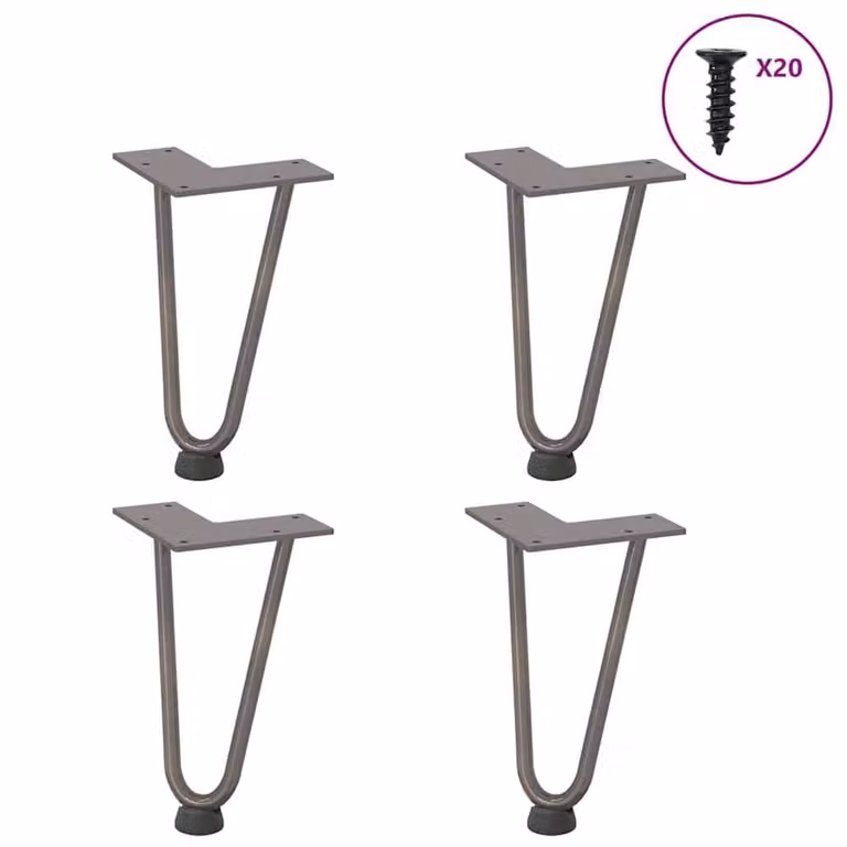 Berkfield Home Hairpin Table Legs, 4 Pieces, Silver Stainless Steel, Height: 20 cm