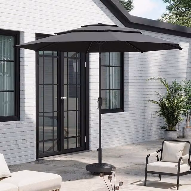 Breeins 3 Tier Cantilever Garden Parasol with Wheeled Cement Base in Dark Grey and Black