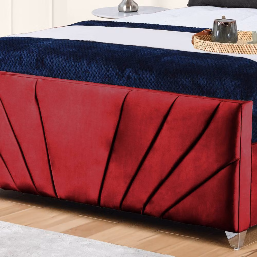 UK Bed Furniture Sunrise Upholstered Velvet Slatted Base Bed in Red, Size: 180 x 200 cm – 3