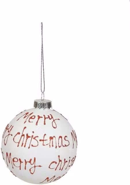 KDMD Red and White Merry Christmas Glass Bauble Set of 3, Diameter: 8 cm