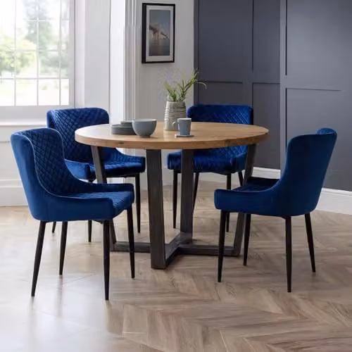 Julian Bowen Luxe Set of 2 Velvet Upholstered Dining Chairs in Blue and Black – 5