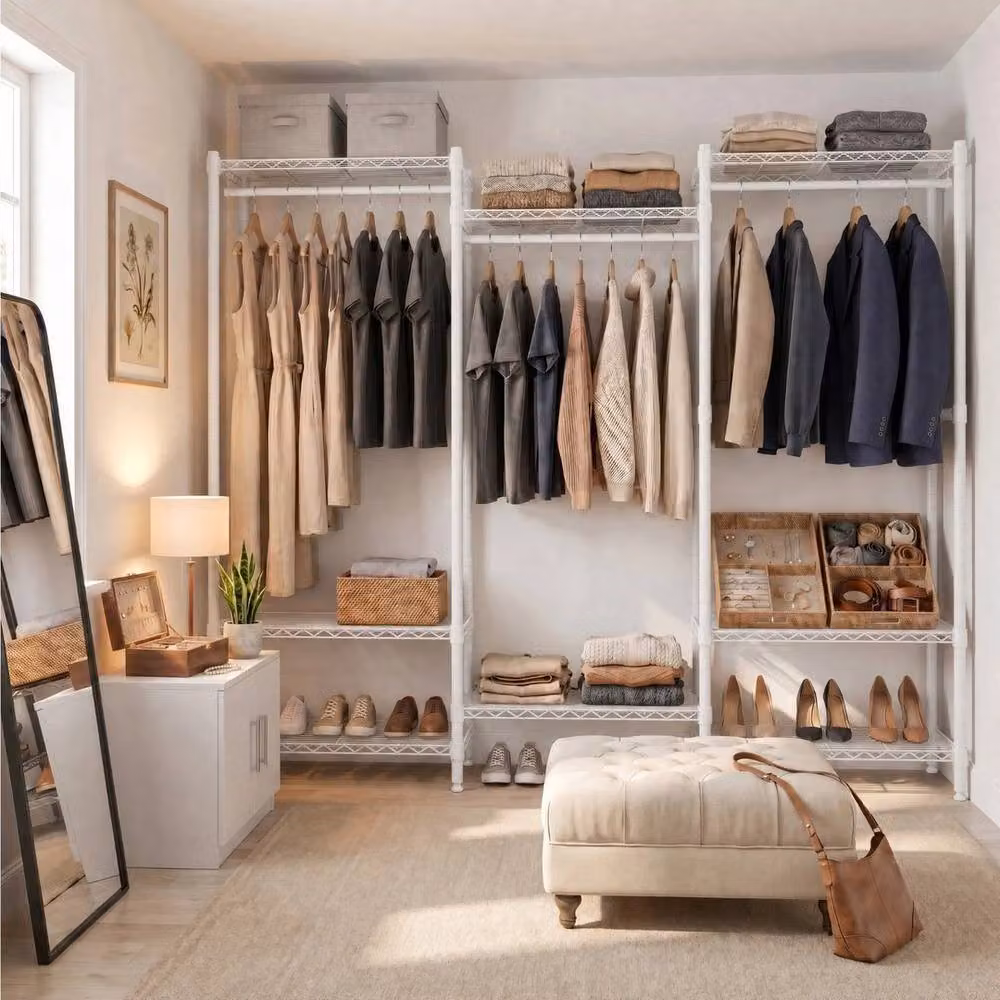EONLION White Metal Freestanding Clothes Rail and Open Wardrobe, W: 50 cm, D: 50 cm, H: 180 cm – 3