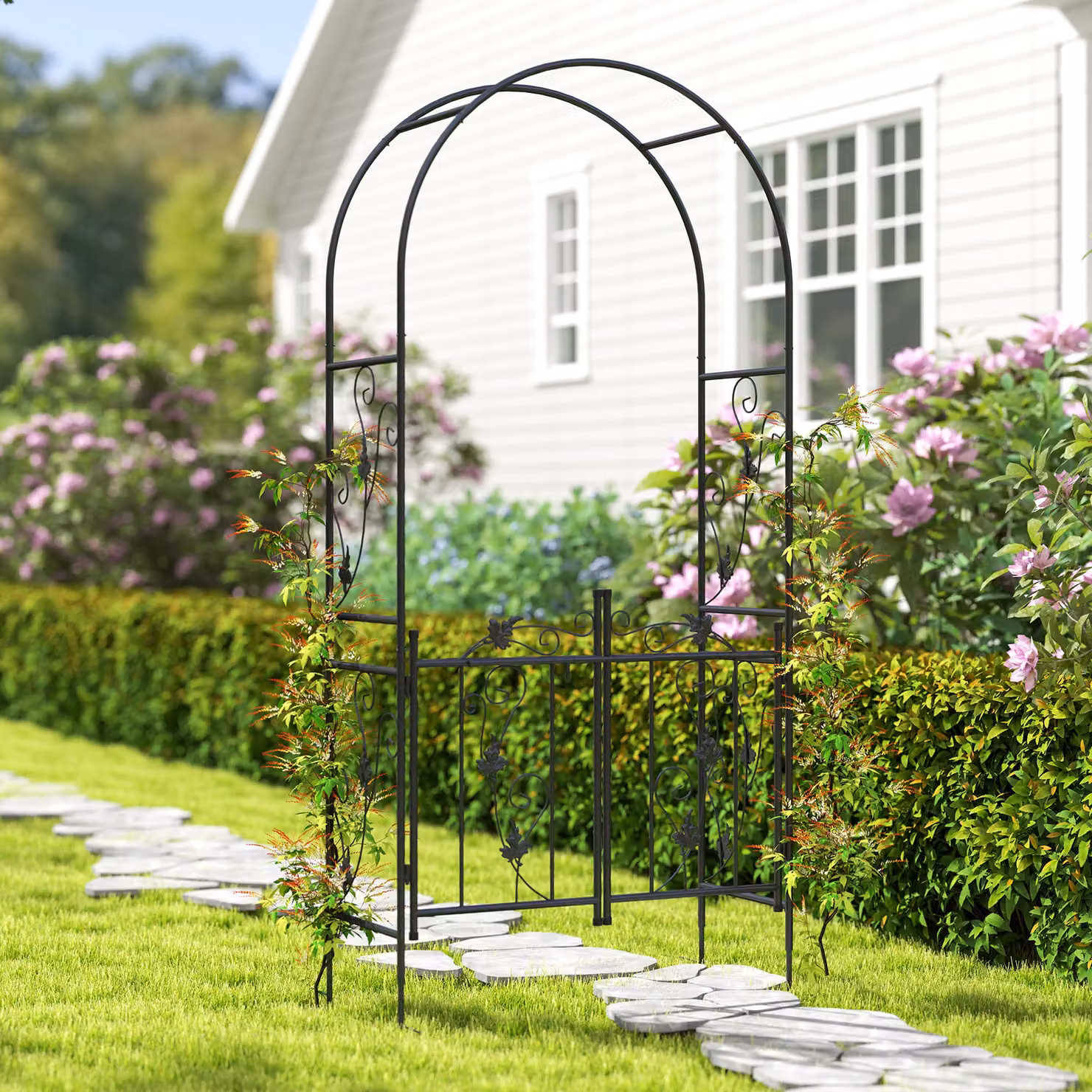 Outsunny Steel Garden Arch with Double Gate, Black, W/D/H: 107 x 45 x 217 cm – 7