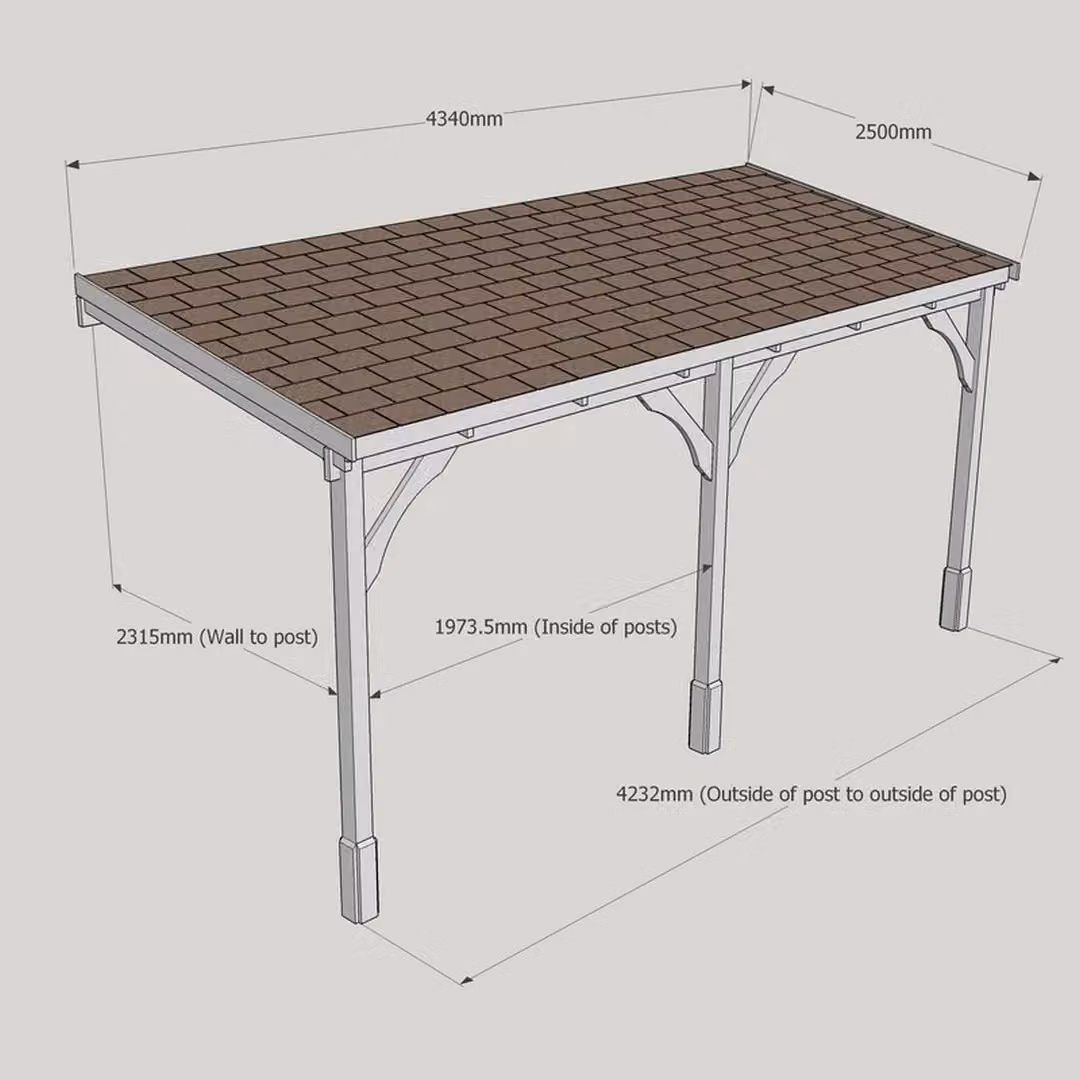 Rutland County Garden Furniture Wood Pent Carport with Bitumen Shingle Roof, Rustic Brown, W: 434 cm, D: 250 cm, H: 270 cm – 2