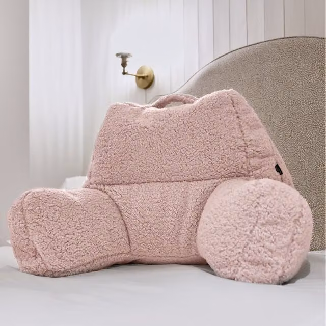ICON Soft Berber Fleece Contoured Wedge Reading Support Pillow with Microbead Filling in Pink