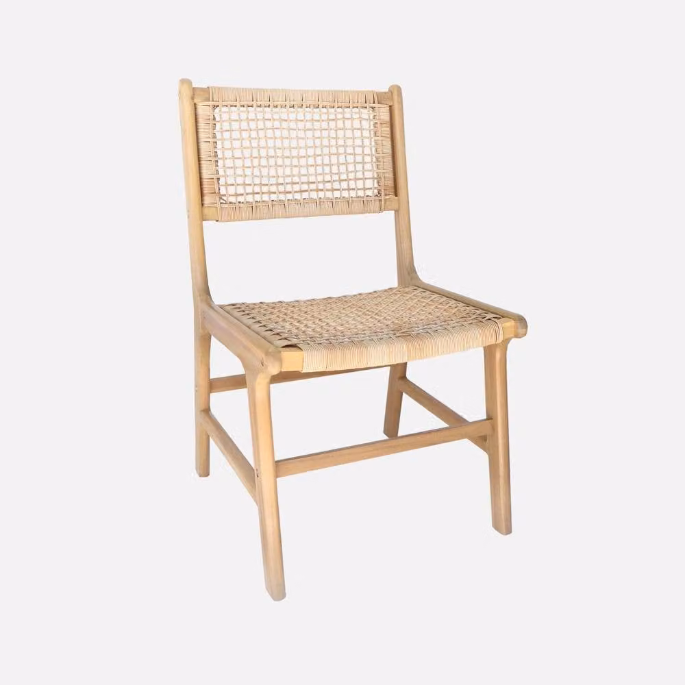 sweeek Pair of Boho Acacia Wood and Cane Garden Chairs in Light Brown, W/D/H: 61 x 51 x 85 cm – 2