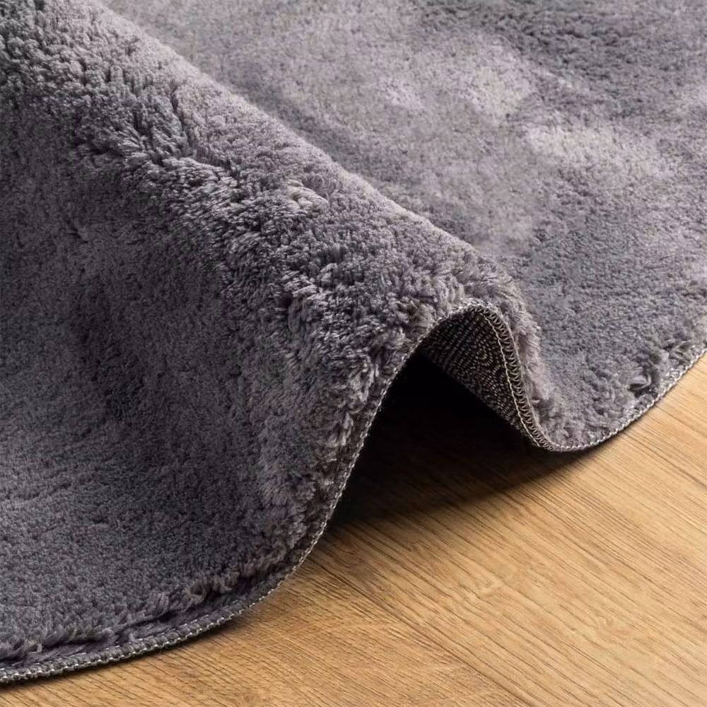 Berkfield Home Round Short Pile Washable Rug in Anthracite Grey, Diameter: 100 cm – 3
