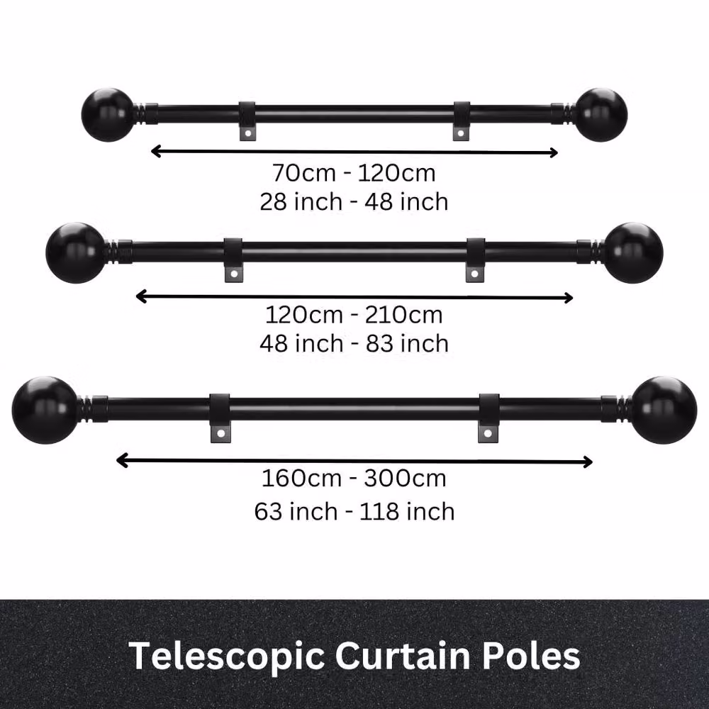Caecus Diamanter Metal Eyelet Extendable Curtain Pole with Crystal Ball Finials, Grey, Length: 70-120 cm – 2