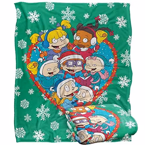 LOGOVISION Nickelodeon Rugrats Group Christmas Super Soft Microfibre Fleece Throw Blanket in White and Multicolour, W/D/H: 152 x 127 cm – 1