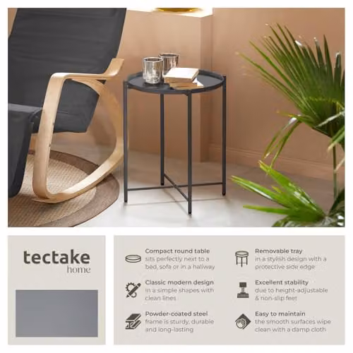 tectake Round Minimalist Side Table in Dark Grey with Height-Adjustable Feet, W/D/H: 45.5 x 45.5 x 53 cm – 3