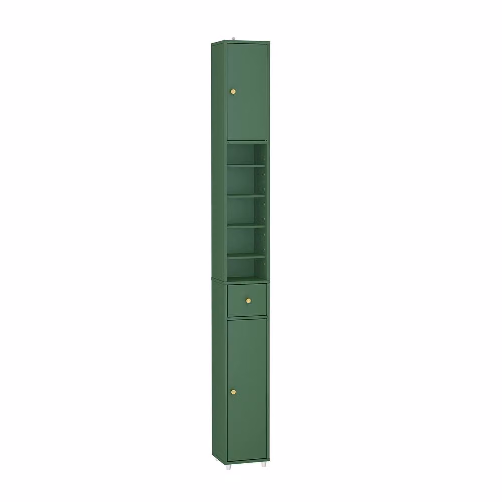 SoBuy Slim Bathroom Tall Cabinet in Matt Green with Soft-Close Hinged Doors and Internal Shelves, Height: 180 cm – 2