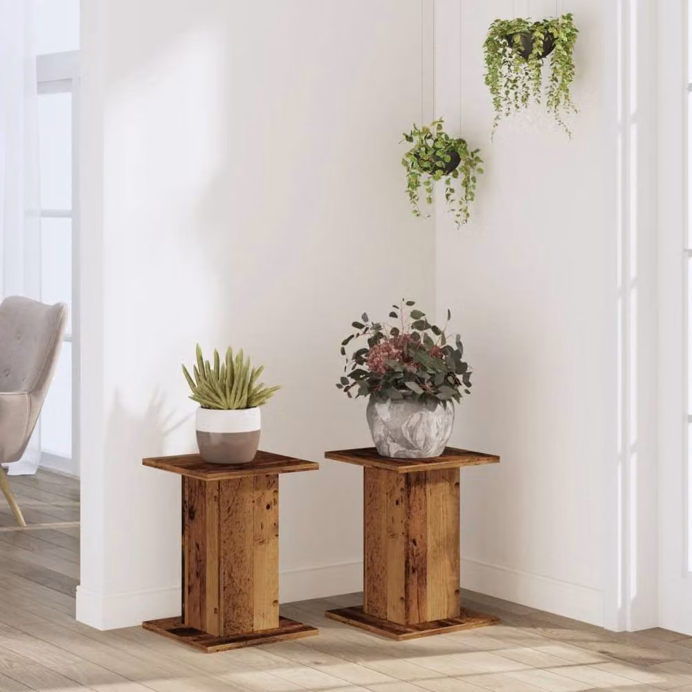 Berkfield Home Set of 2 Rustic Brown Engineered Wood Plant Stands, W/D/H: 30 x 30 x 40 cm – 3