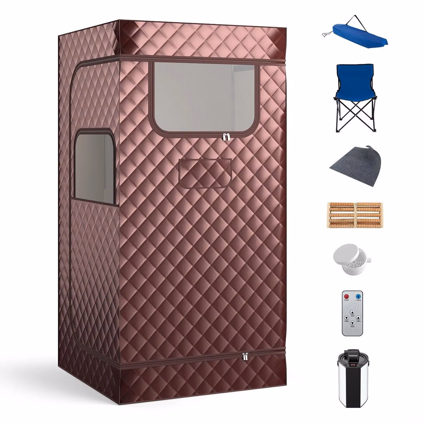 Costway Portable Full Body Steam Sauna Box with 3L Steam Generator in Brown – 8