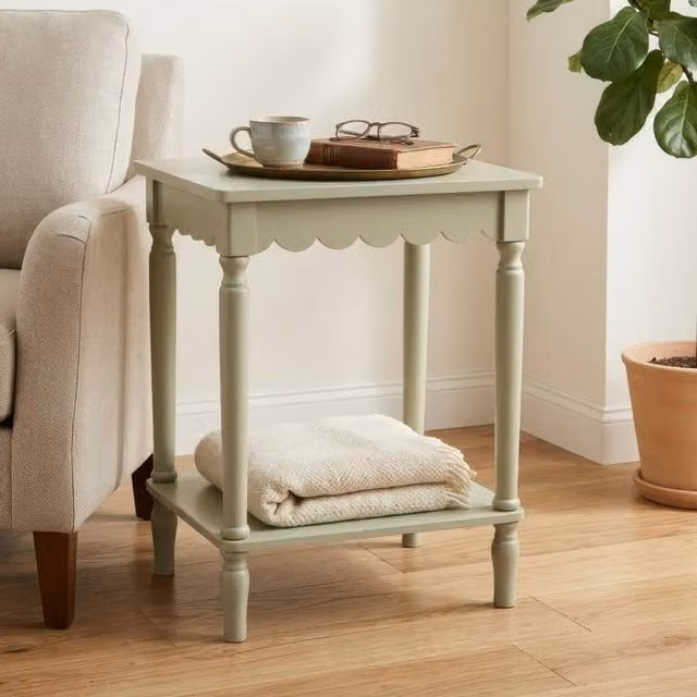 Scottish Everlastings Ltd Moss Green Scalloped Edge Wood Side Table, W/D/H: 38.0 x 46.0 x 58.0 cm