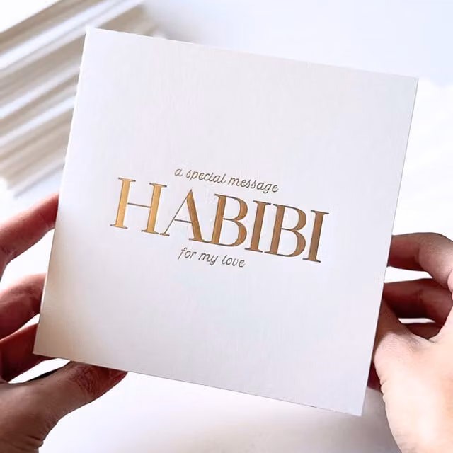 Peacock Supplies Luxury Habibi Love Special Message Card in White and Gold